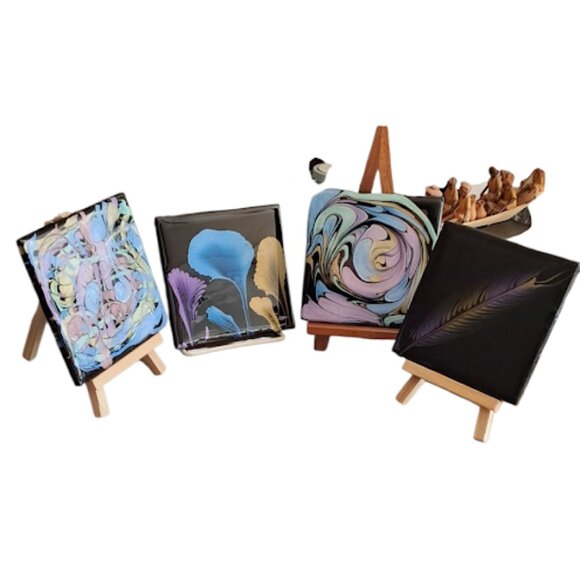 Handcrafted Set of 4 Acrylic Pour 4" Tile Coasters with Cork Back - Picture 1 of 7